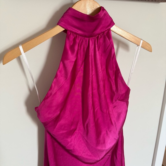 Lovers & Friends Hayes Mini Dress Magenta Pink Halter Satin Small FLAW - Picture 5 of 15